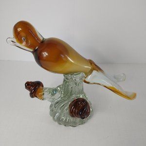 Murano Large Glass Art Brown/Tan Bird with Brown/White Tails Good Condition